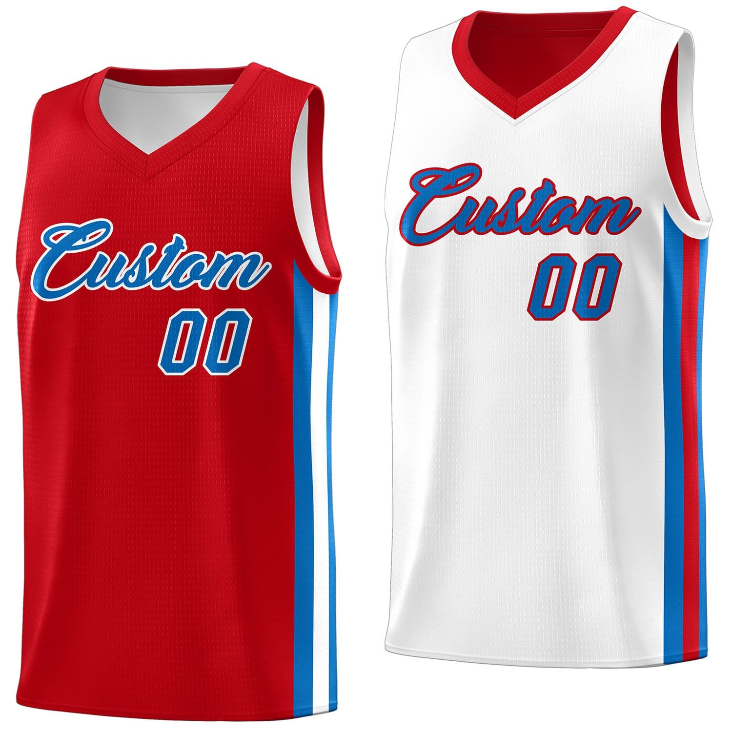 Custom Red White Double Side Tops Basketball Jersey