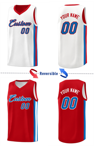 Custom Red White Double Side Tops Basketball Jersey