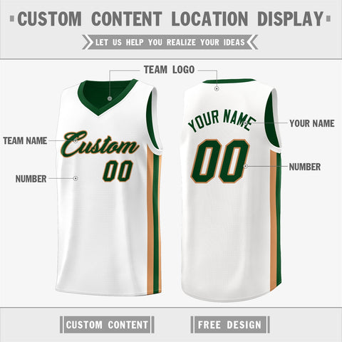 Custom Green White-Khaki Double Side Tops Basketball Jersey