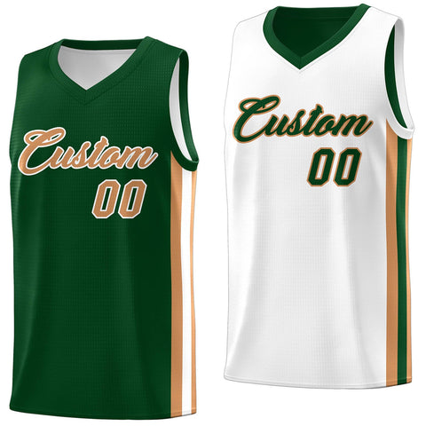 Custom Green White-Khaki Double Side Tops Basketball Jersey