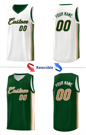 Custom Green White-Khaki Double Side Tops Basketball Jersey