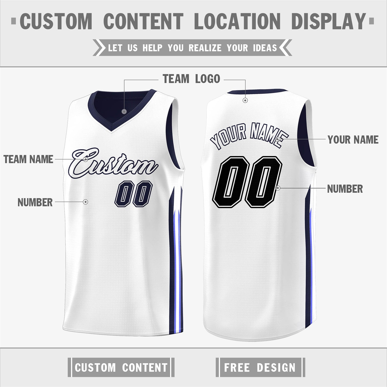 Custom Navy White Double Side Tops Men Training Basketball Jersey