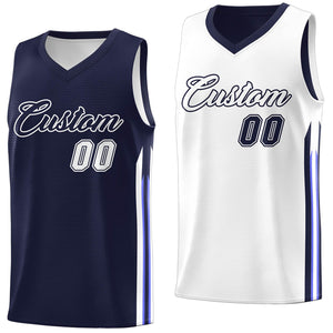 Custom Navy White Double Side Tops Men Training Basketball Jersey