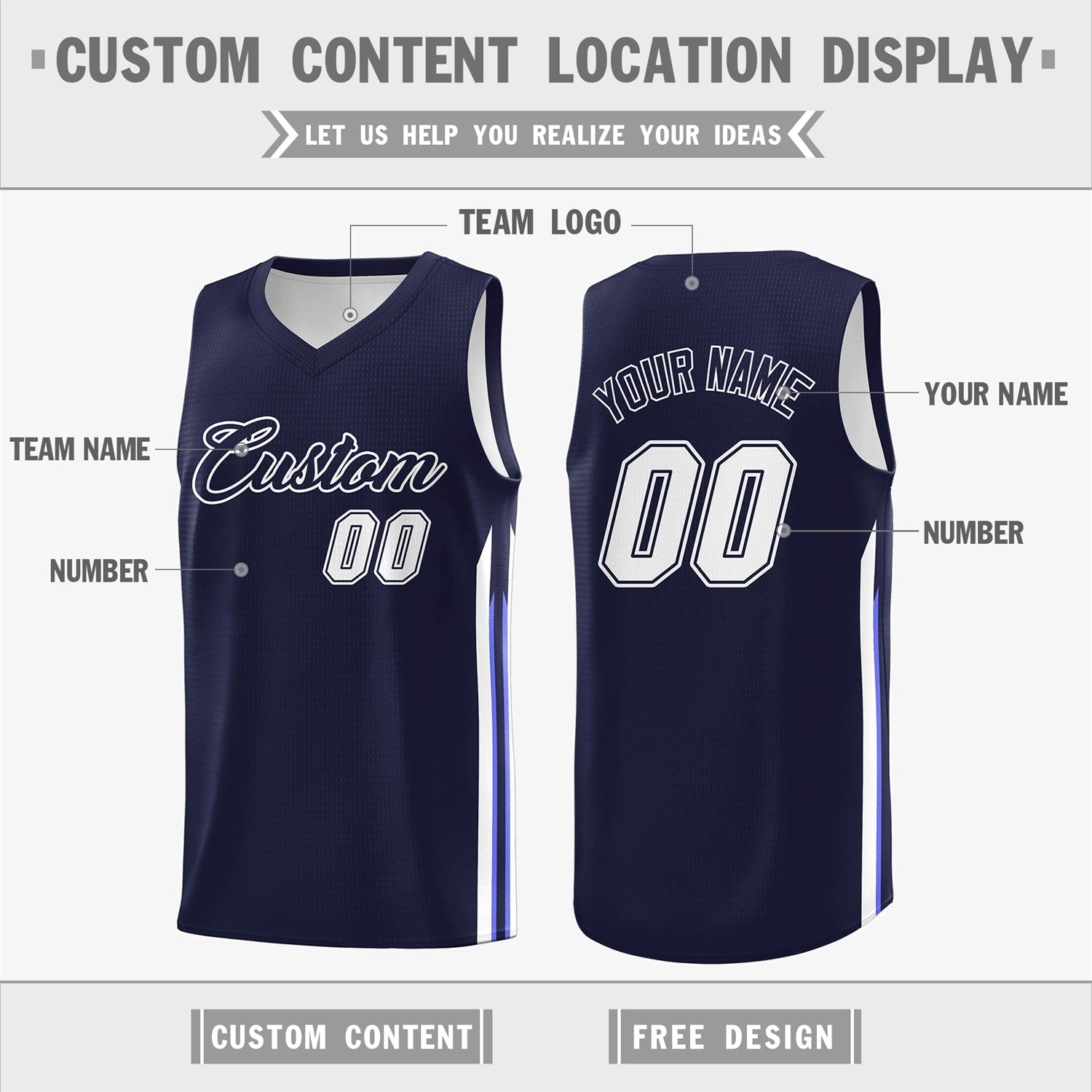 Custom Navy White Double Side Tops Men Training Basketball Jersey