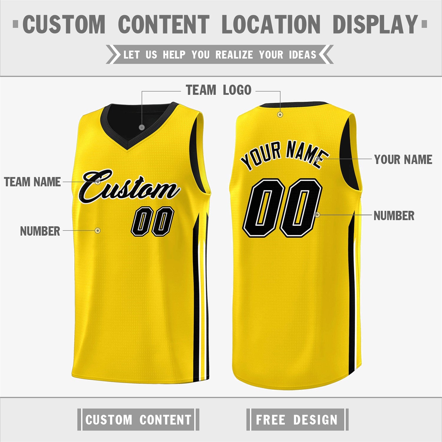 Custom Black Yellow Double Side Tops Men Training Basketball Jersey