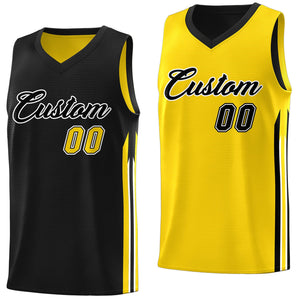 Maillot de basket-ball d'entraînement pour hommes, personnalisé, noir, jaune, Double face, hauts