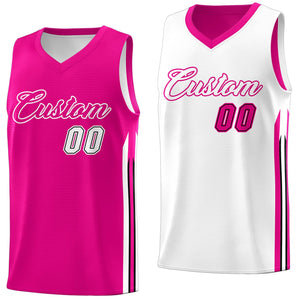 Custom Pink White Double Side Tops Men Training Basketball Jersey