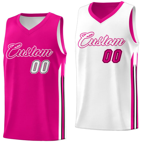 Custom Pink White Double Side Tops Men Training Basketball Jersey