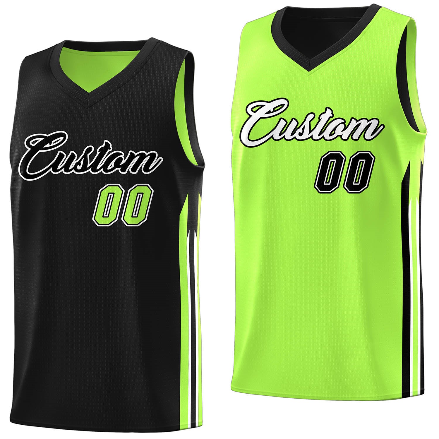 Maillot de basket-ball d'entraînement pour hommes, personnalisé, noir, vert, Double face, hauts