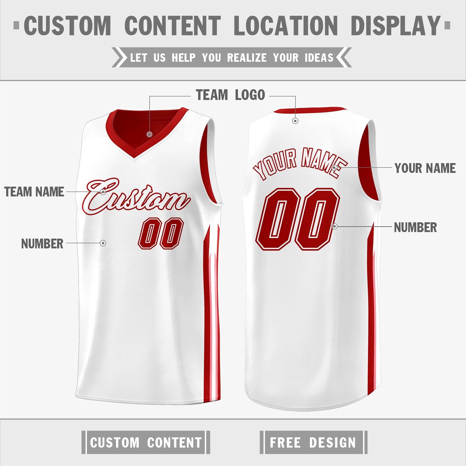 Custom Red White Double Side Tops Men Training Basketball Jersey