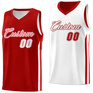 Custom Red White Double Side Tops Men Training Basketball Jersey