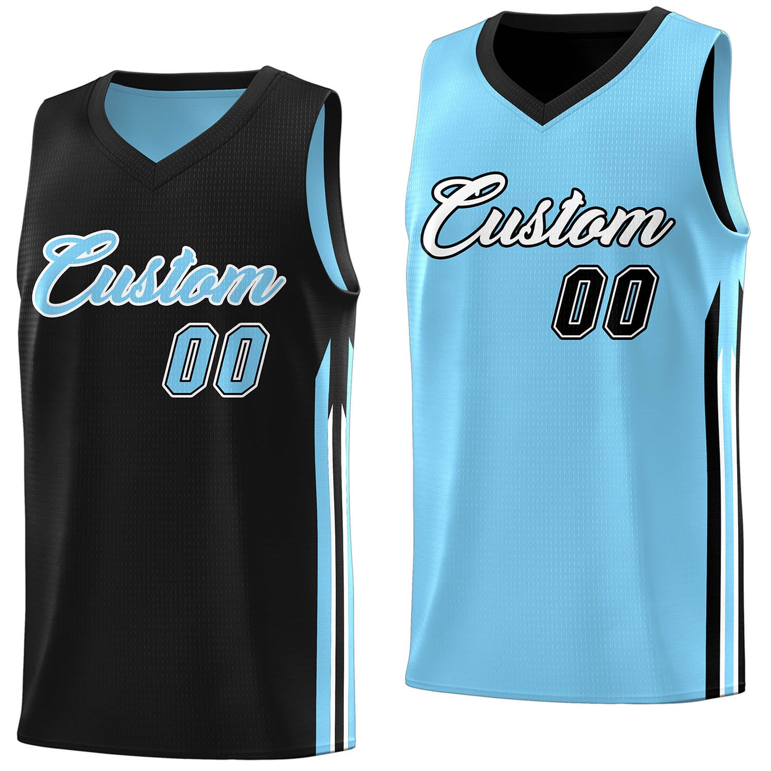 Custom Black Light Blue Double Side Tops Training Basketball Jersey