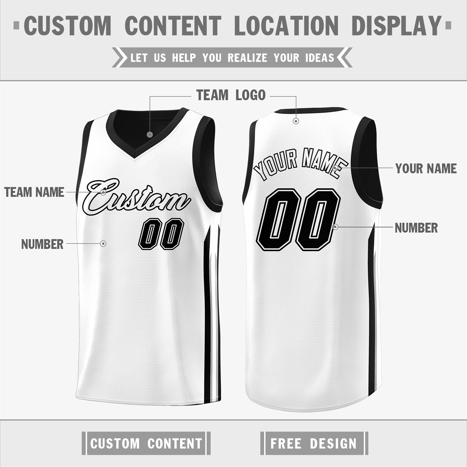 Custom Black White Double Side Tops Men Training Basketball Jersey