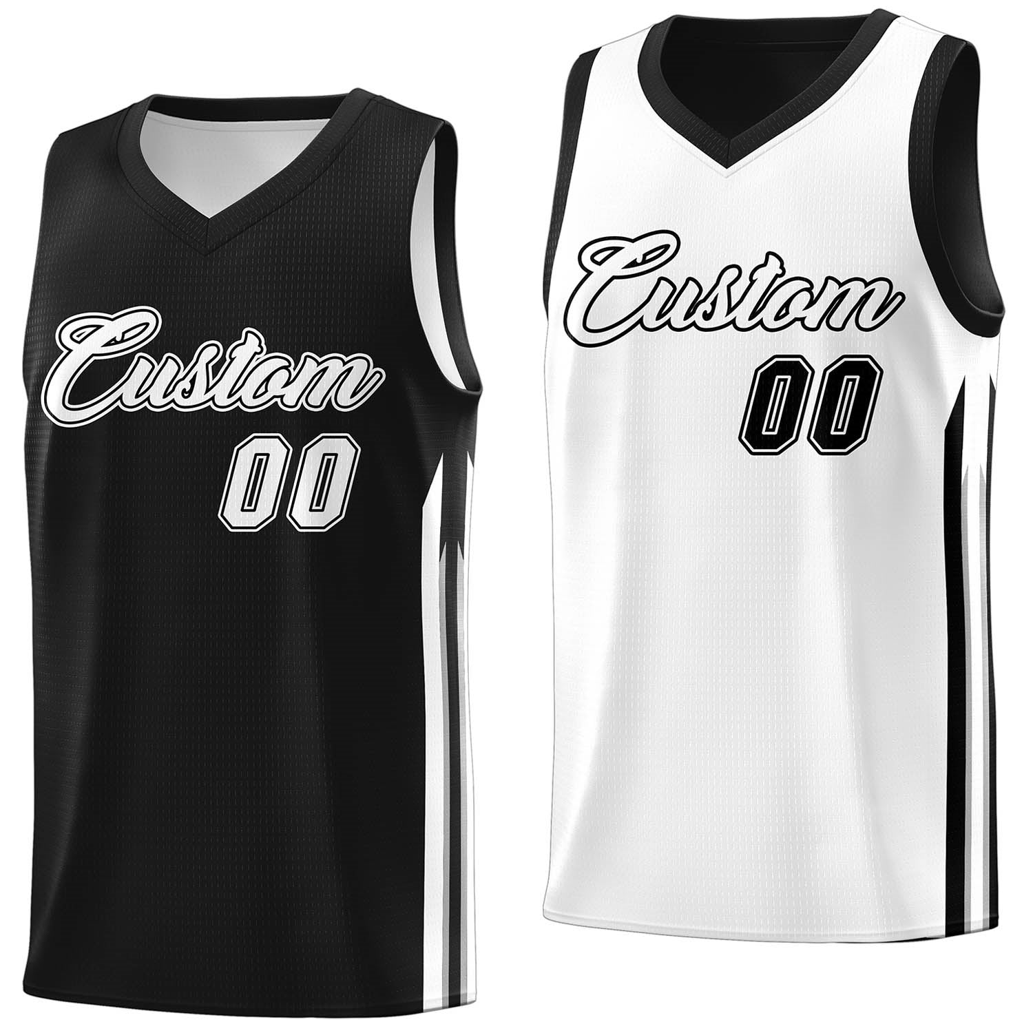 Maillot de basket-ball d'entraînement pour hommes, personnalisé, noir et blanc, Double face, hauts