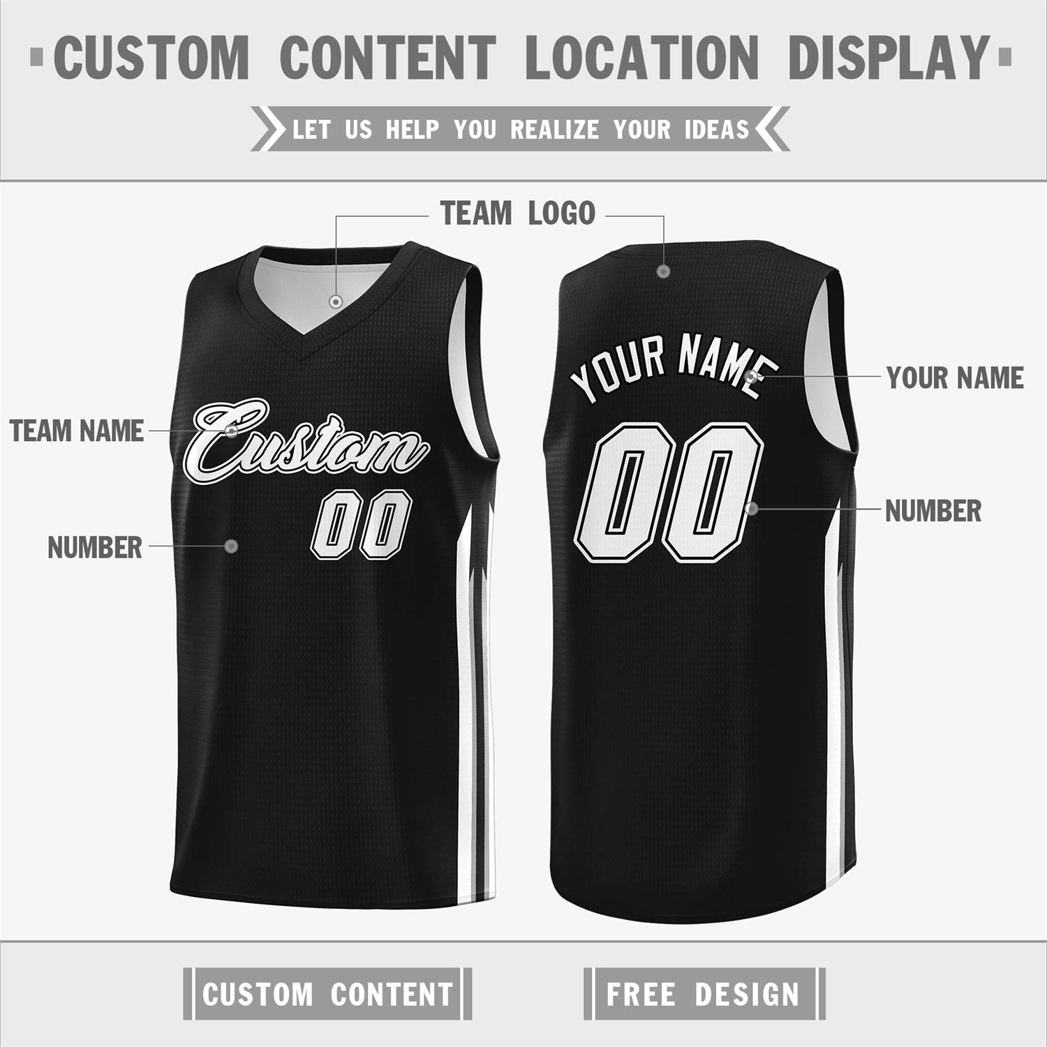 Custom Black White Double Side Tops Men Training Basketball Jersey