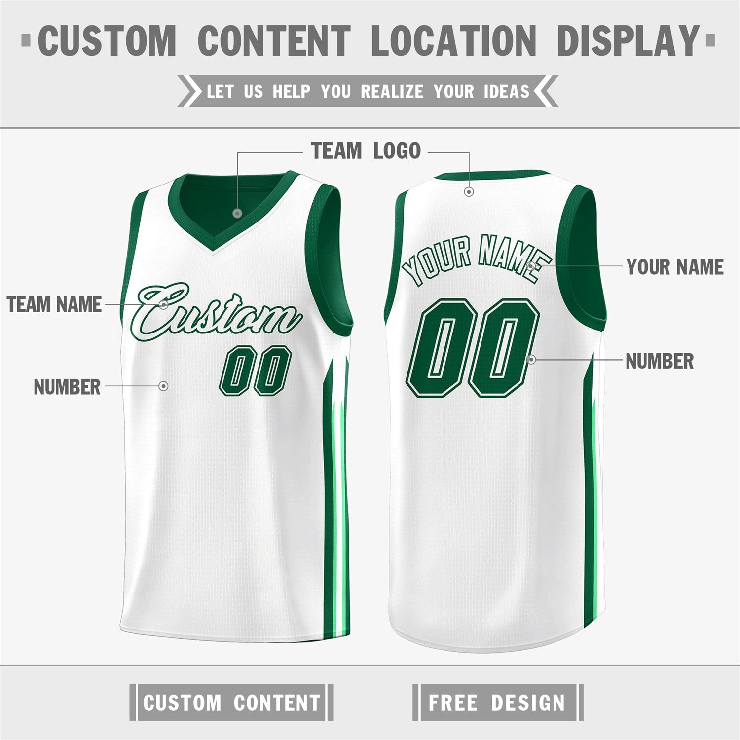 Custom Green White Double Side Tops Men Training Basketball Jersey