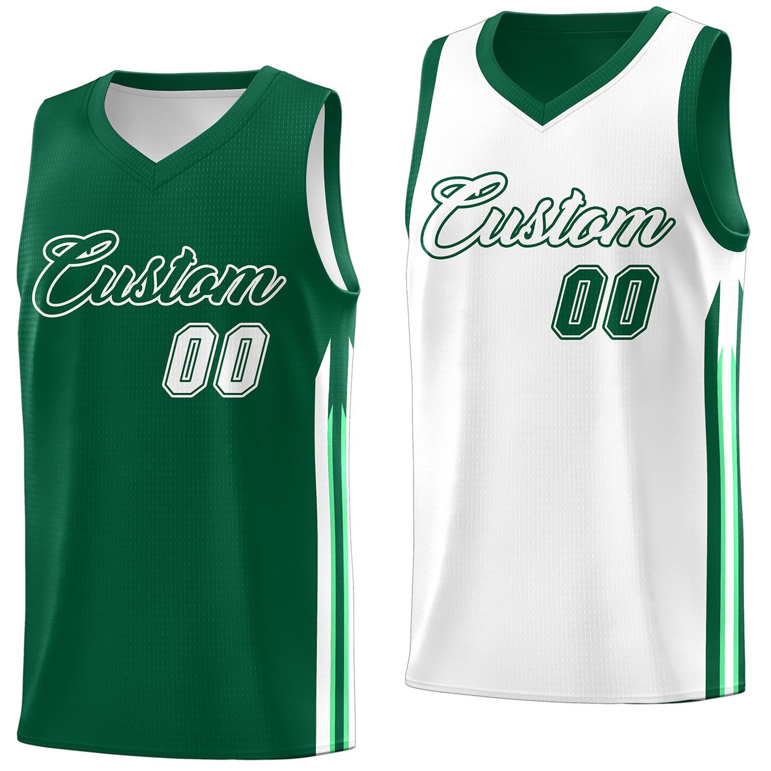 Custom Green White Double Side Tops Men Training Basketball Jersey