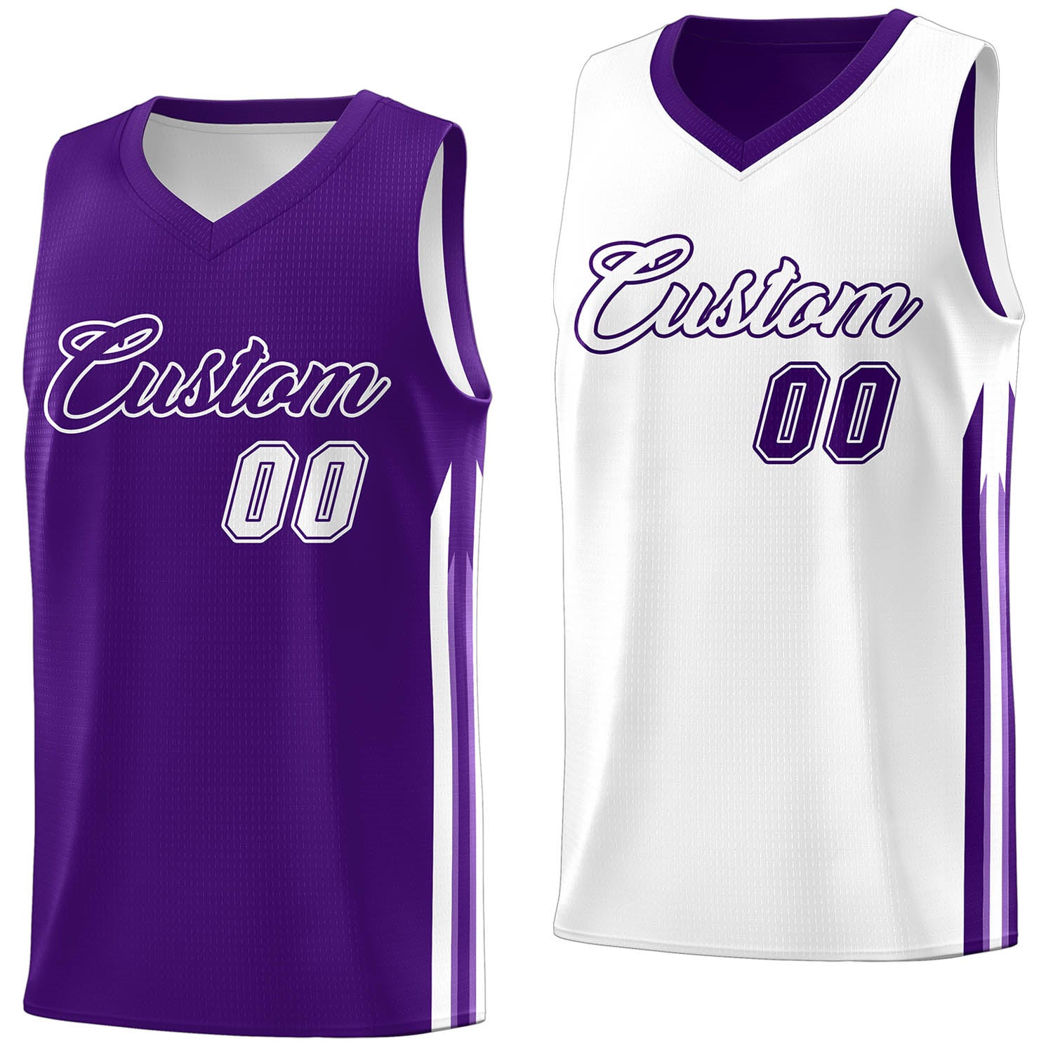 Maillot de basket-ball d'entraînement pour hommes, personnalisé, violet, blanc, Double face, hauts