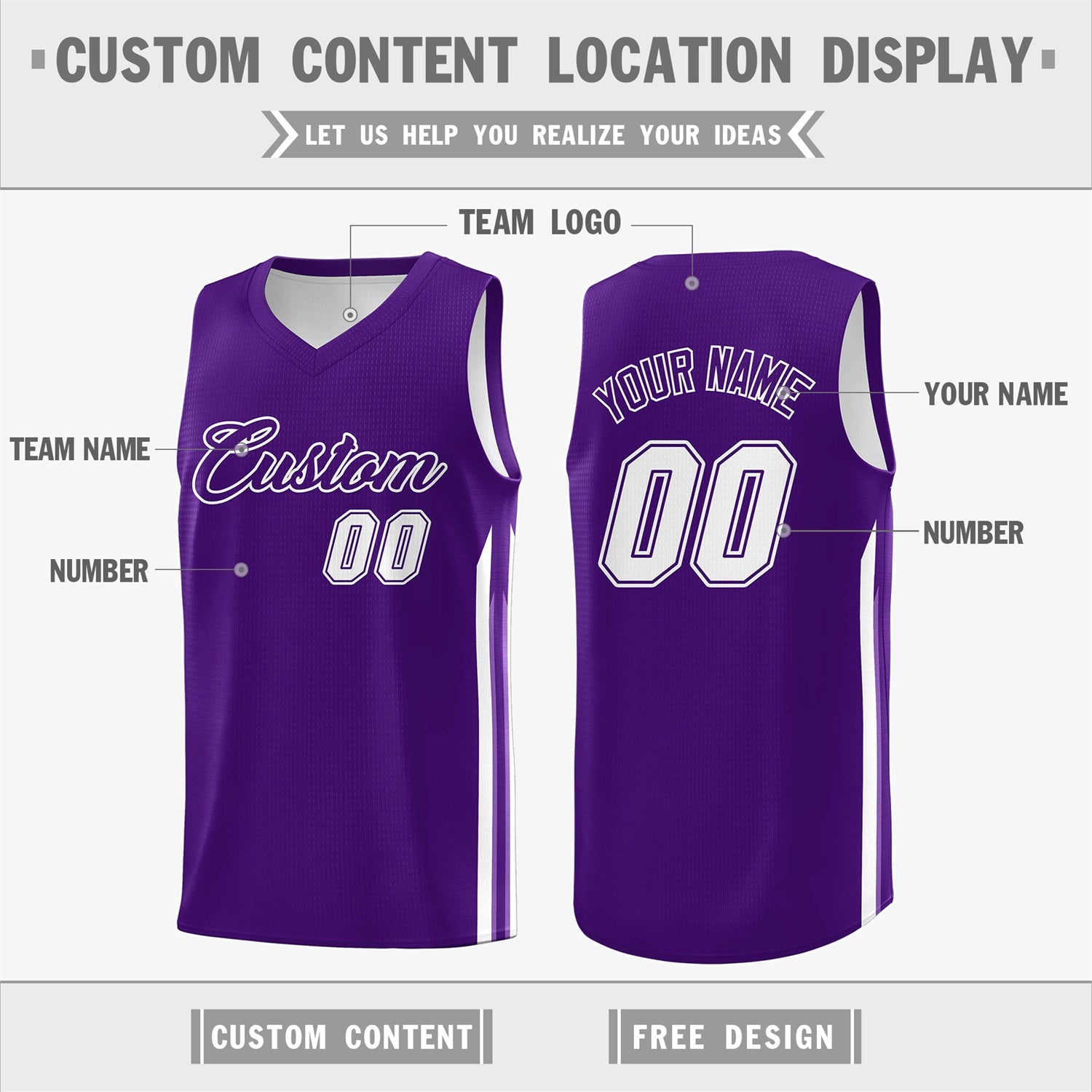 Custom Purple White Double Side Tops Men Training Basketball Jersey