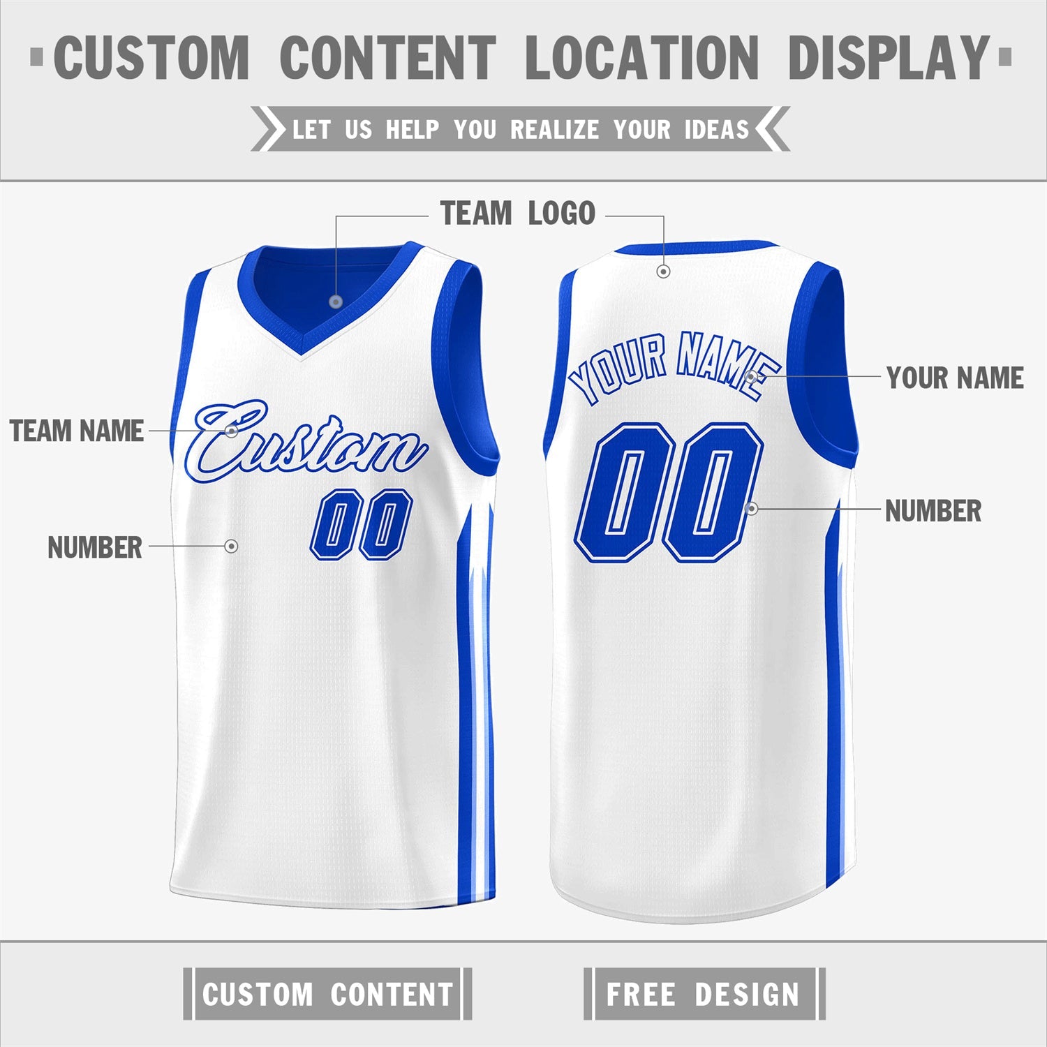 Custom Royal White Double Side Tops Men Training Basketball Jersey