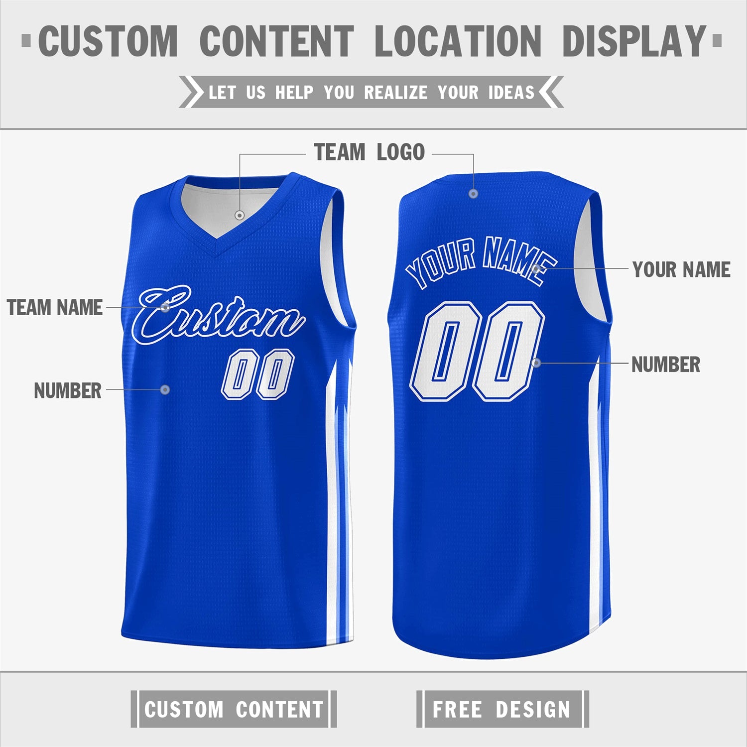 KXK Custom Royal Blue Double Side Tops Basketball Jersey