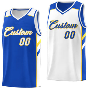 Custom Royal White-Yellow Double Side Tops Fashion Basketball Jersey