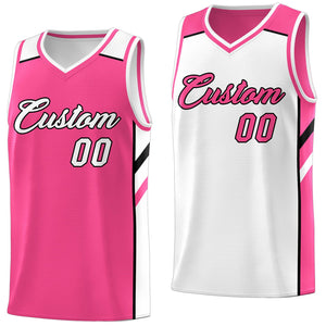 Custom Pink White Double Side Tops Training Basketball Jersey