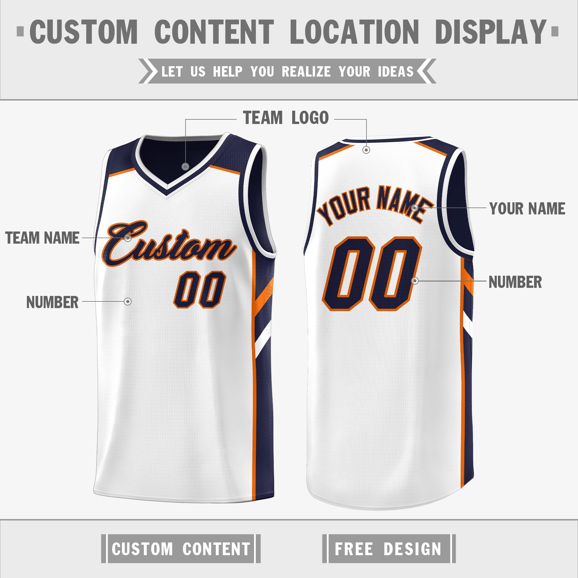 Custom Navy White Double Side Tops Sport Basketball Jersey