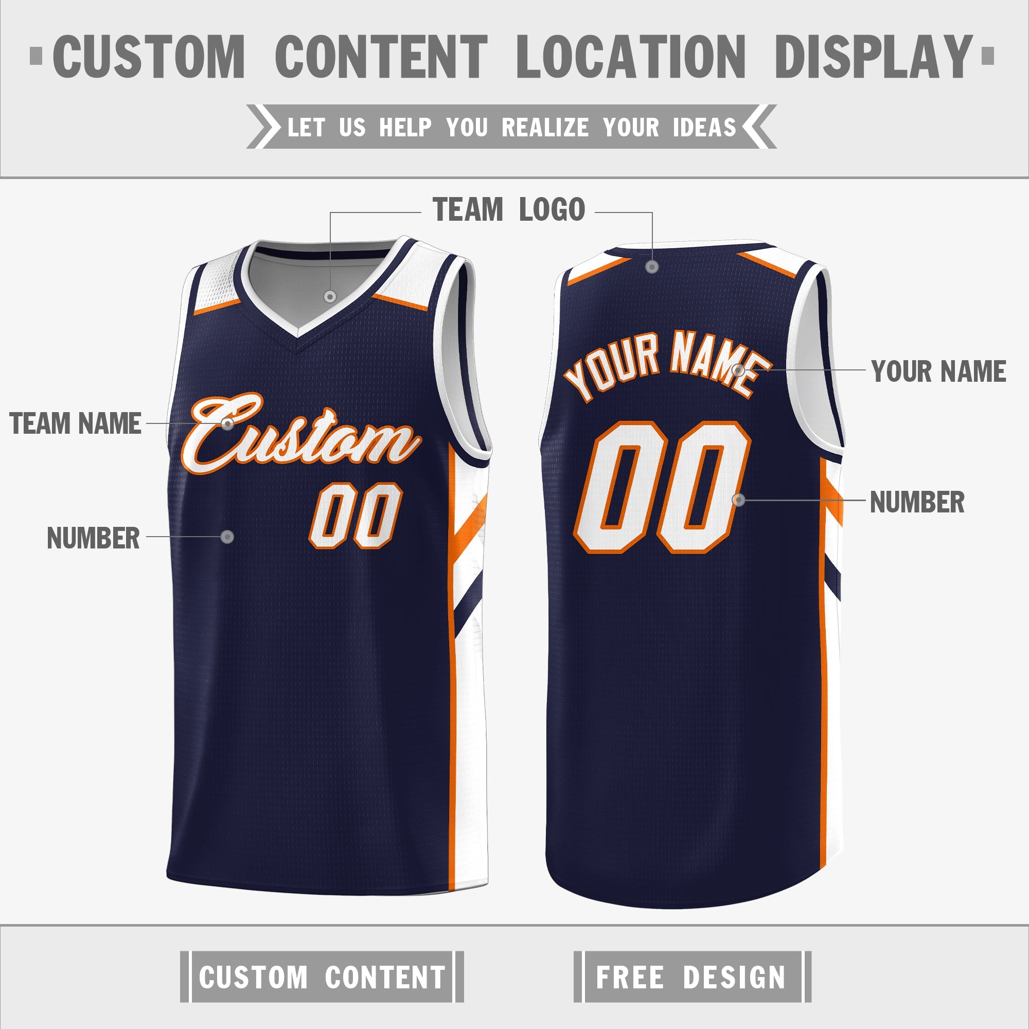 Custom Navy White Double Side Tops Sport Basketball Jersey