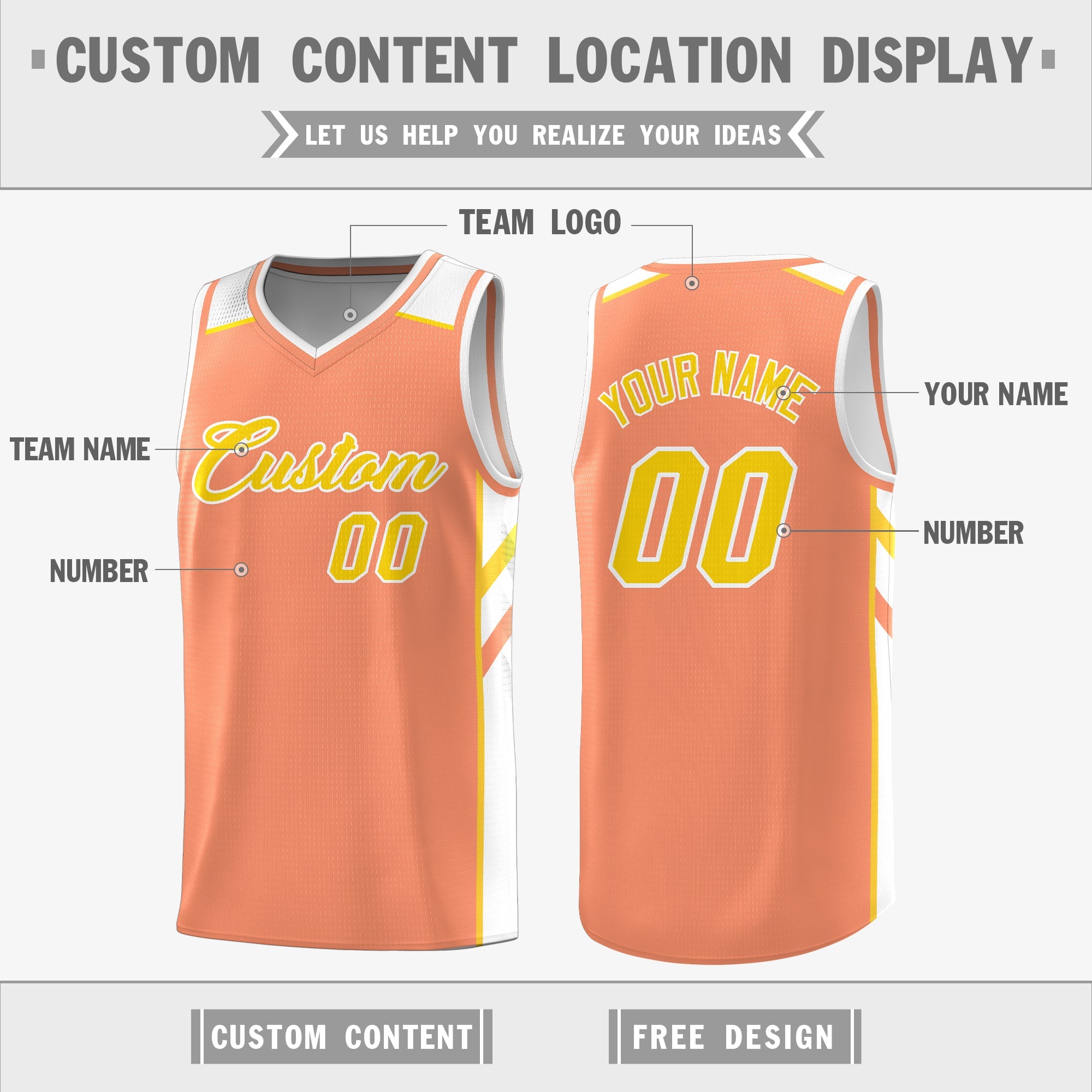 Custom Orange White Double Side Tops Men Casual Basketball Jersey