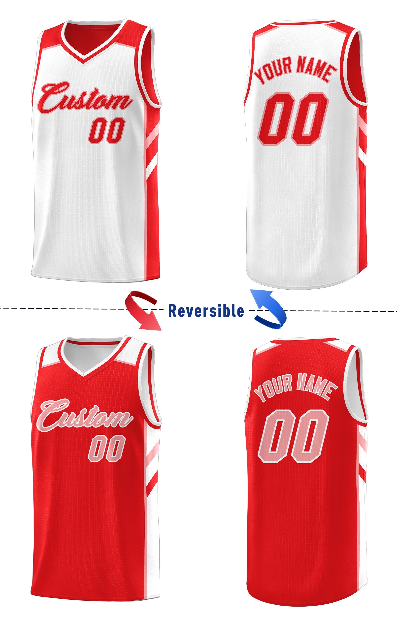 Custom Red White Double Side Tops Casual Basketball Jersey