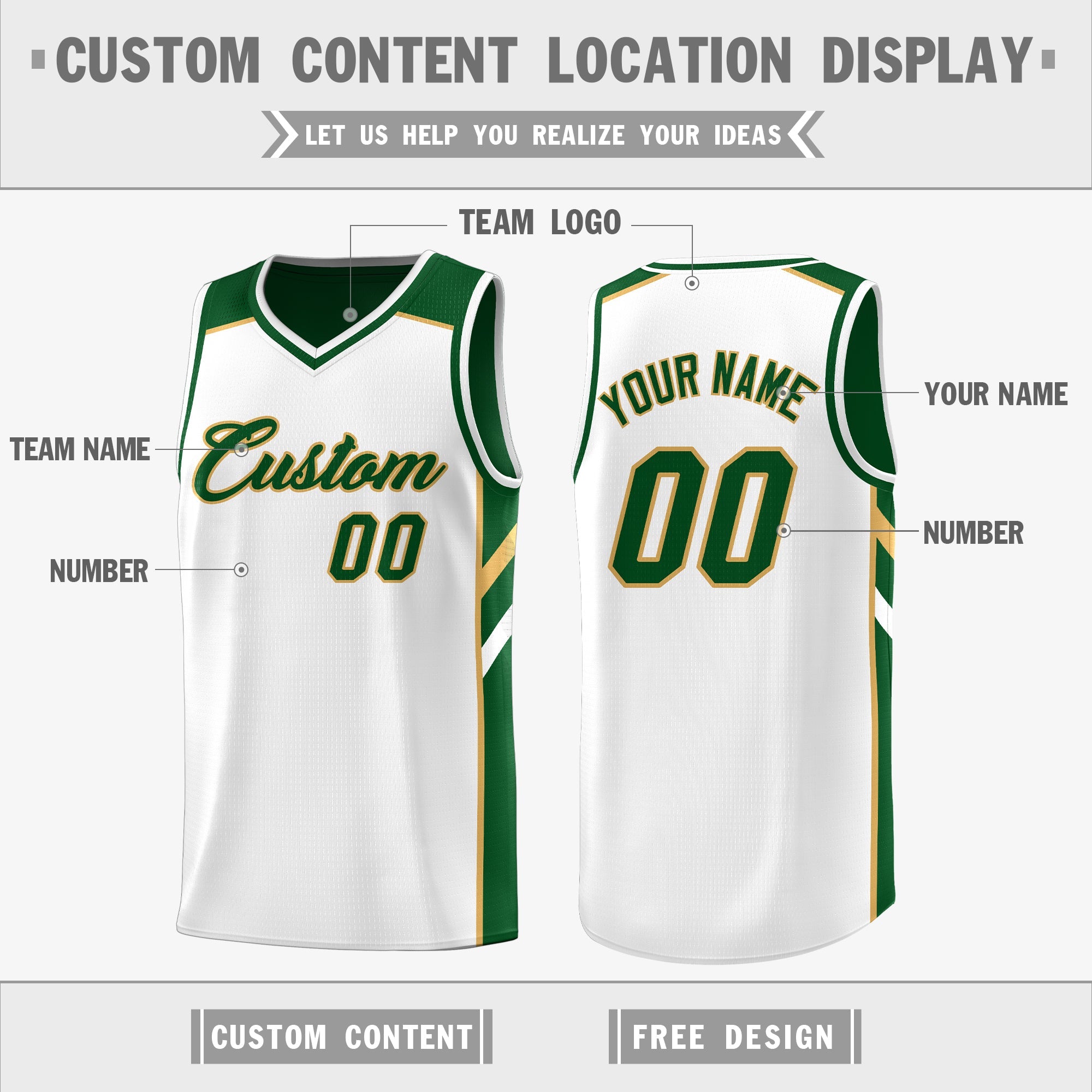 Custom Green White Double Side Tops Casual Basketball Jersey