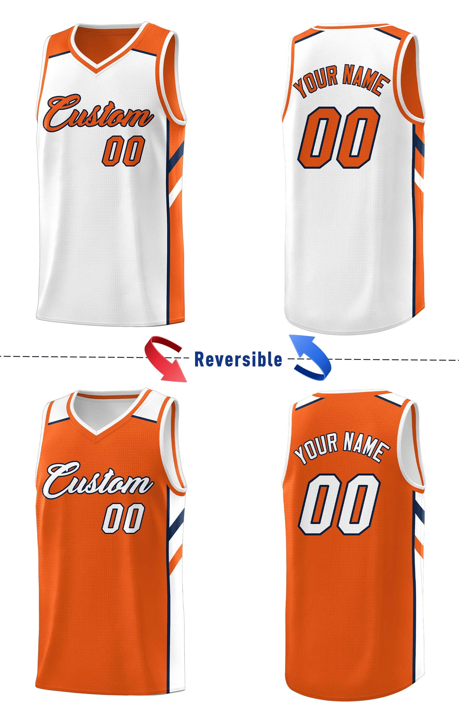 Custom Orange White Double Side Tops Casual Basketball Jersey