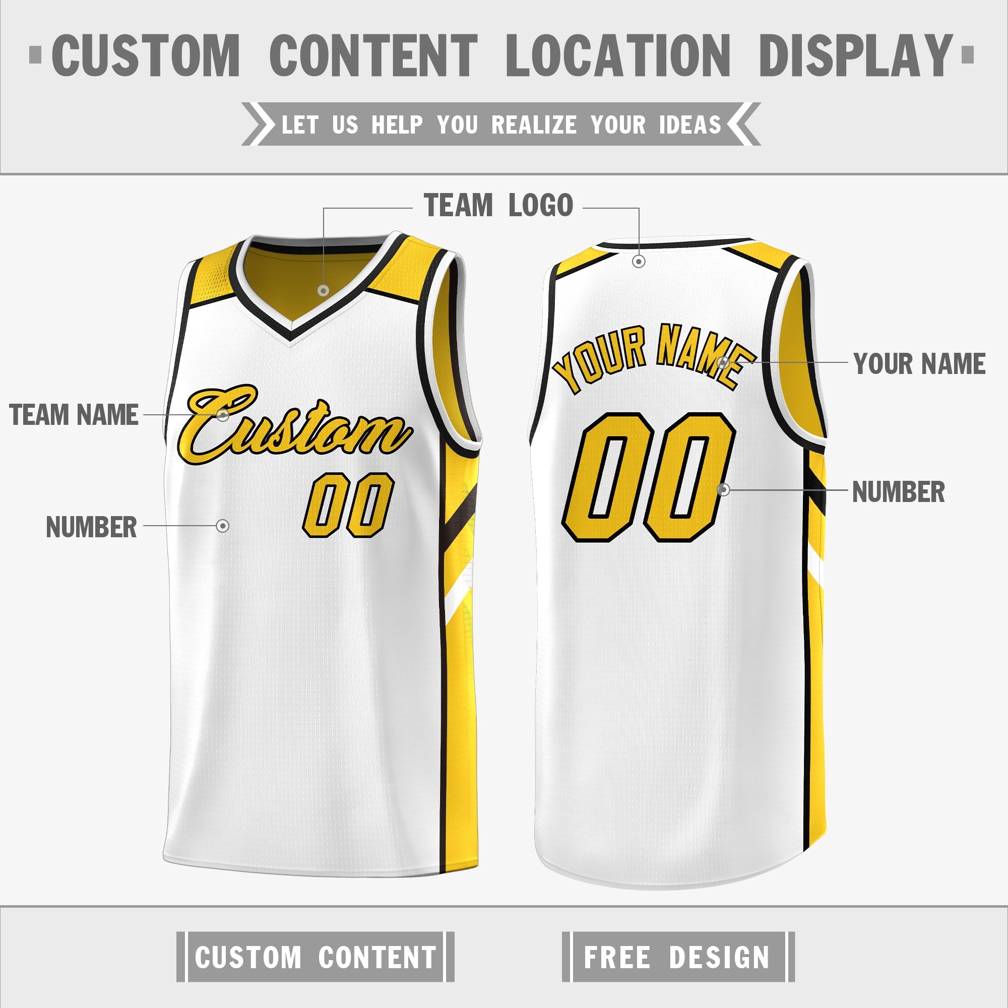 Custom Yellow White Double Side Tops Casual Basketball Jersey