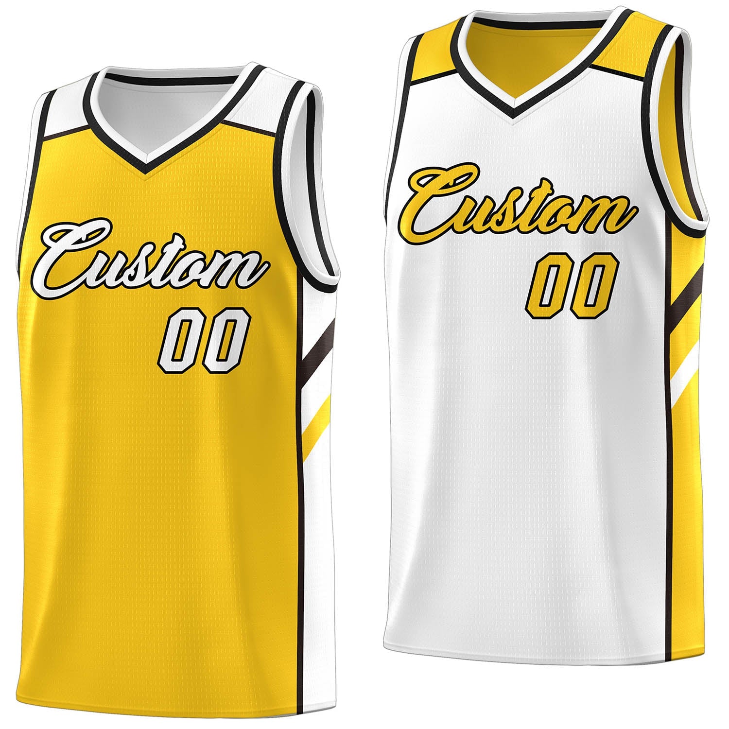 Maillot de basket-ball décontracté, personnalisé, jaune et blanc, hauts double face