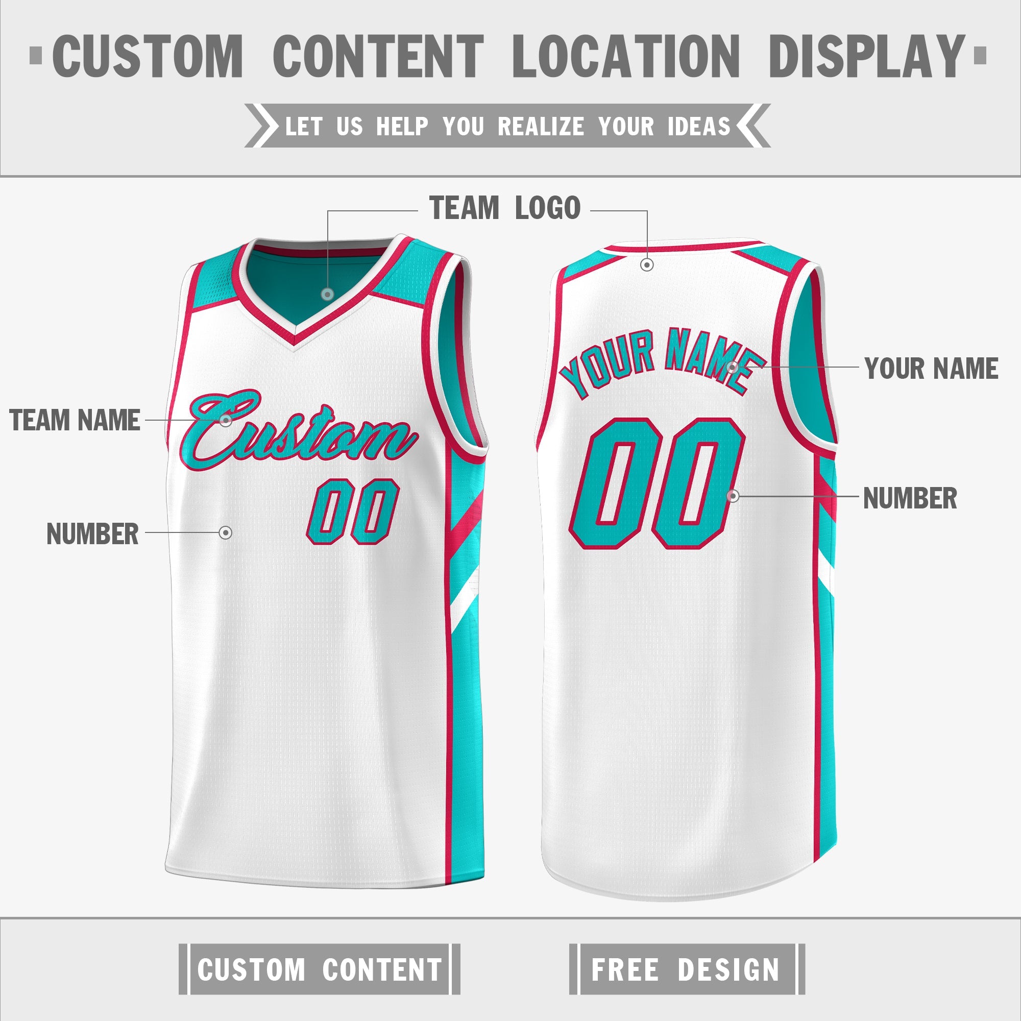 Custom Light Green White Double Side Tops Casual Basketball Jersey