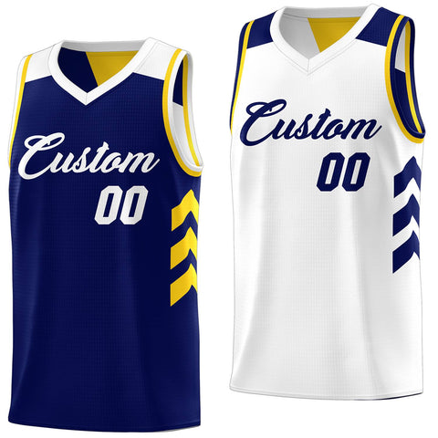 Custom Navy White Reversible Double Side Tops Basketball Jersey