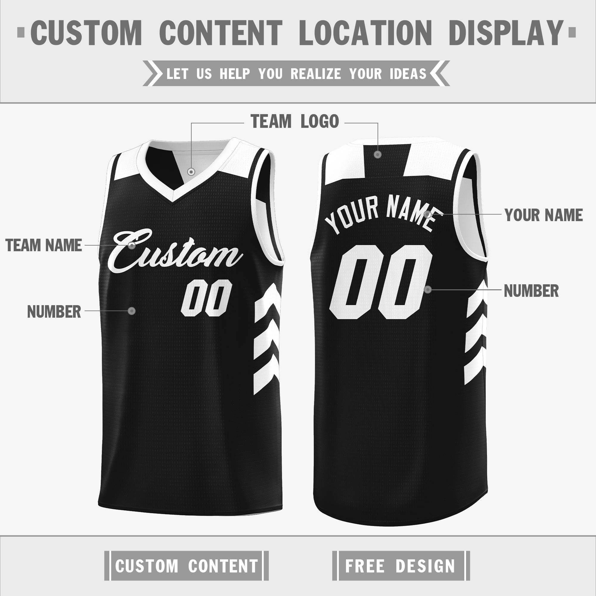 Custom Black White Reversible Double Side Tops Basketball Jersey