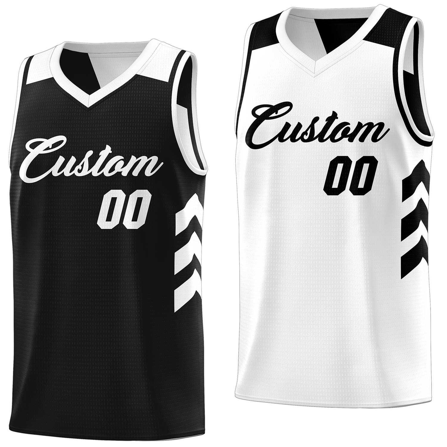 Maillot de basket-ball réversible double face noir et blanc personnalisé