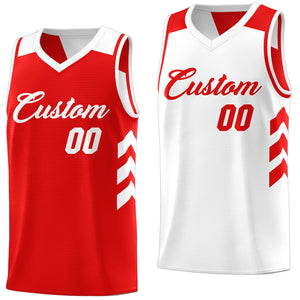 Maillot de basket-ball réversible personnalisé, rouge et blanc, double face