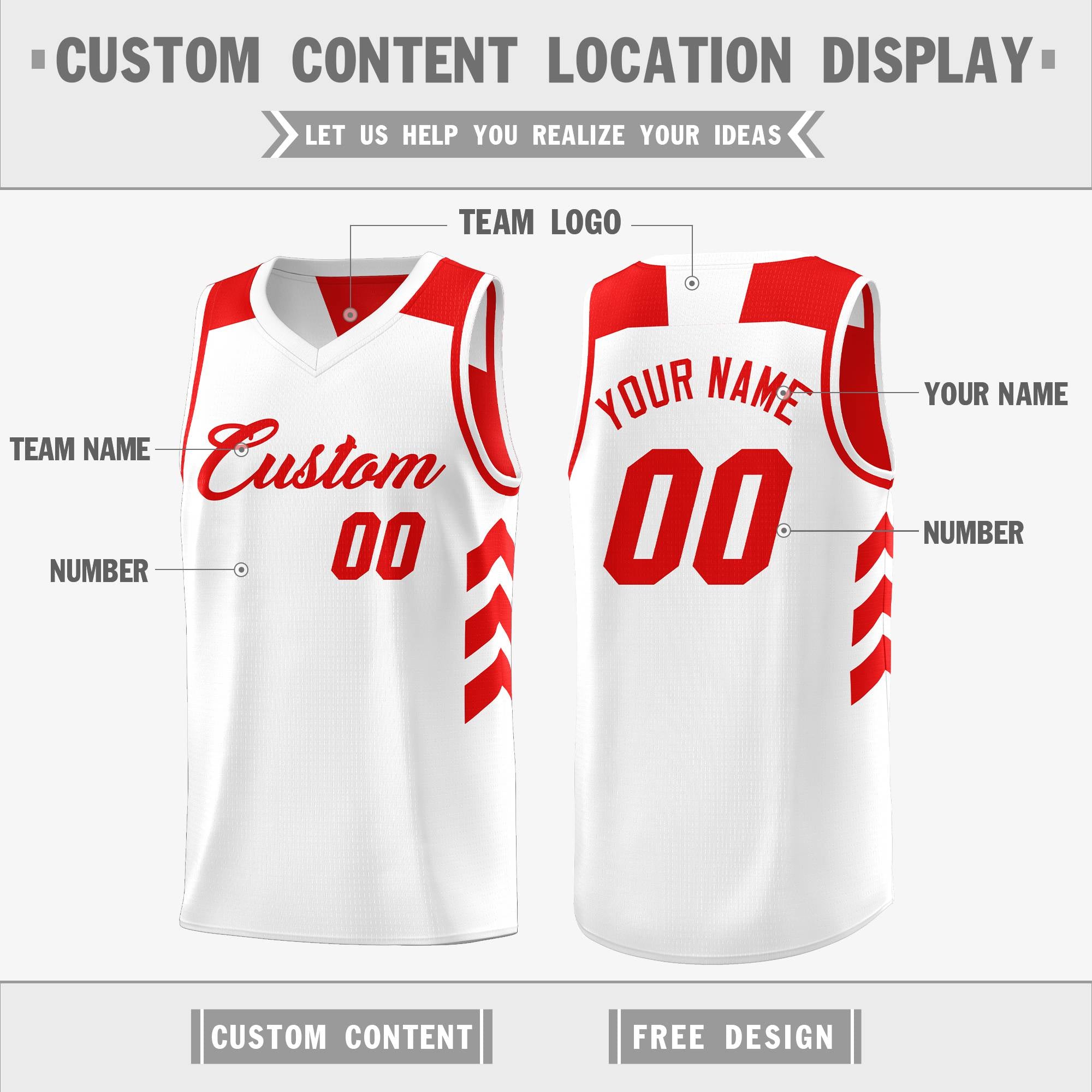 Custom Red White Reversible Double Side Tops Basketball Jersey