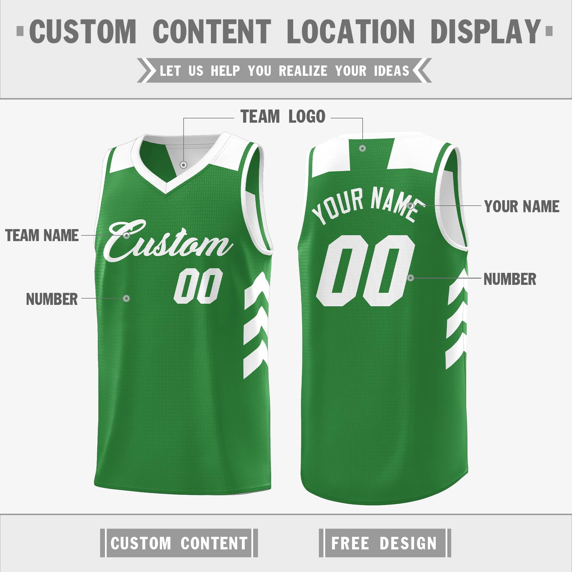 Custom Green White Reversible Double Side Tops Basketball Jersey