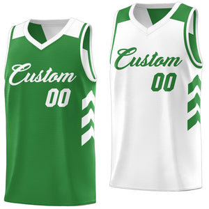 Maillot de basket-ball réversible personnalisé, vert et blanc, double face