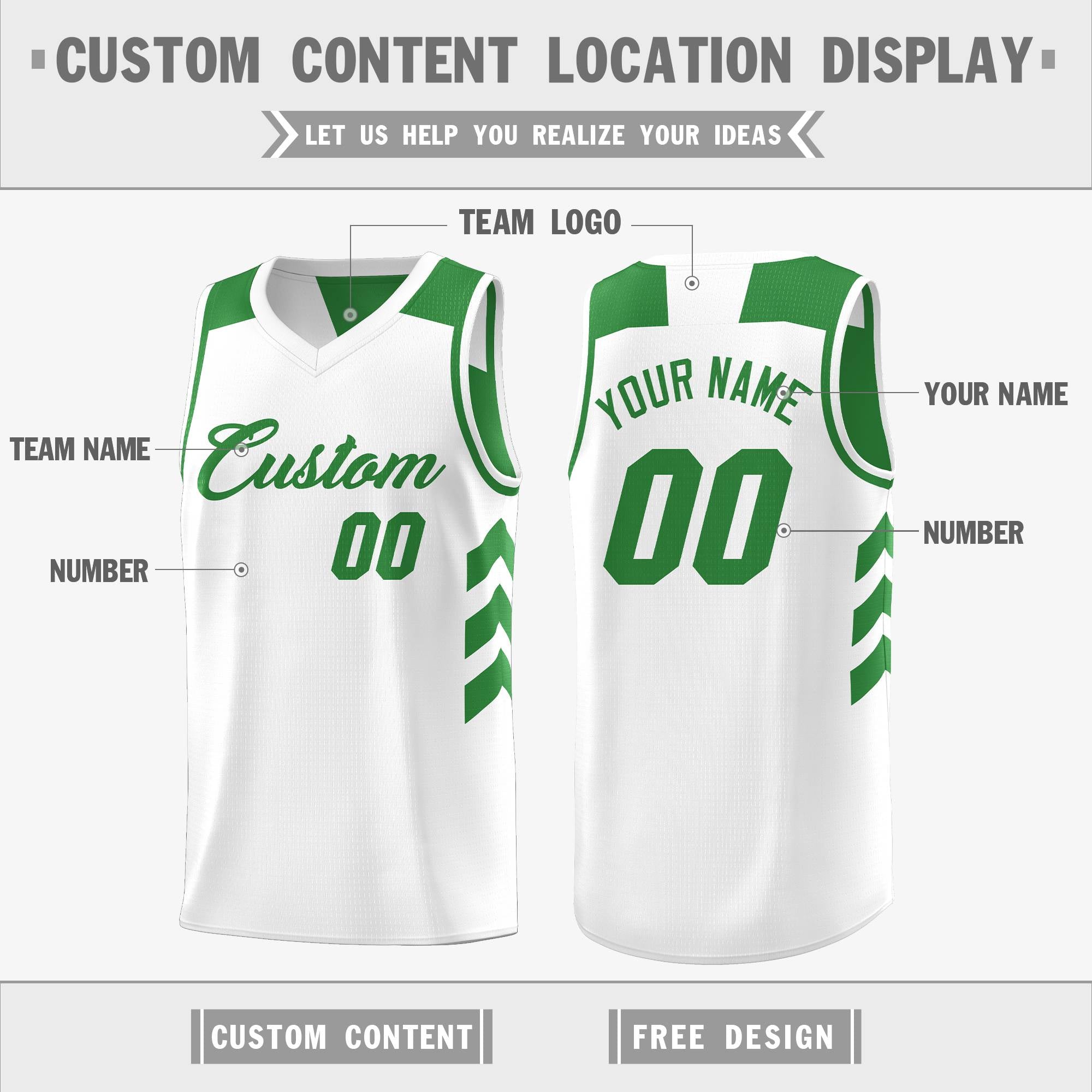 Custom Green White Reversible Double Side Tops Basketball Jersey