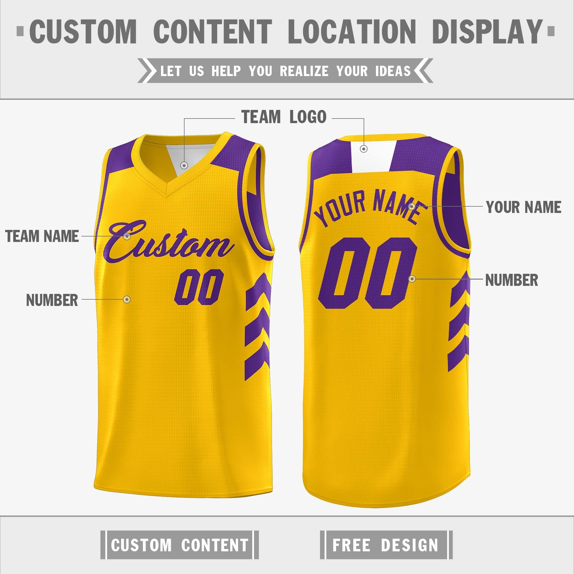 Custom Purple Yellow Reversible Double Side Tops Basketball Jersey