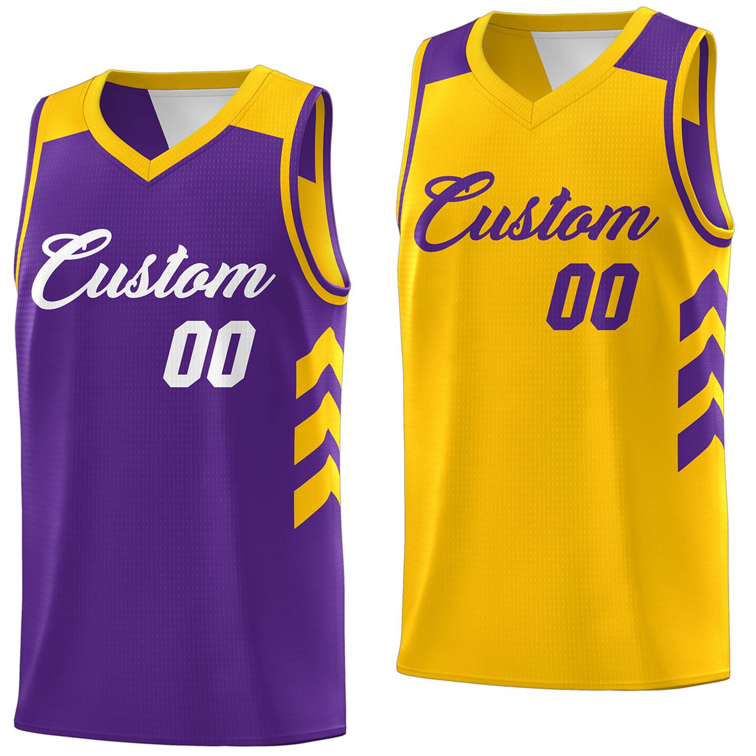 Custom Purple Yellow Reversible Double Side Tops Basketball Jersey