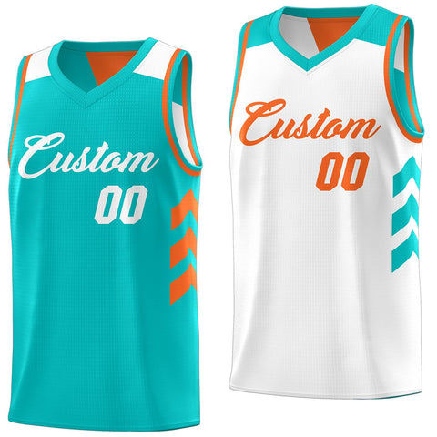 Custom Aqua White Reversible Double Side Tops Basketball Jersey