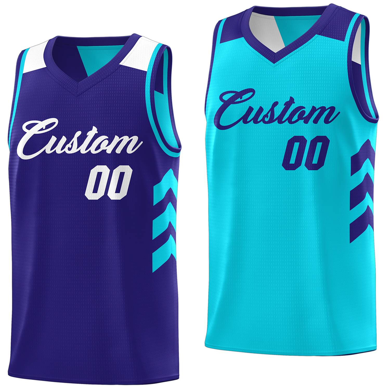 Custom Royal Aqua Reversible Double Side Tops Basketball Jersey