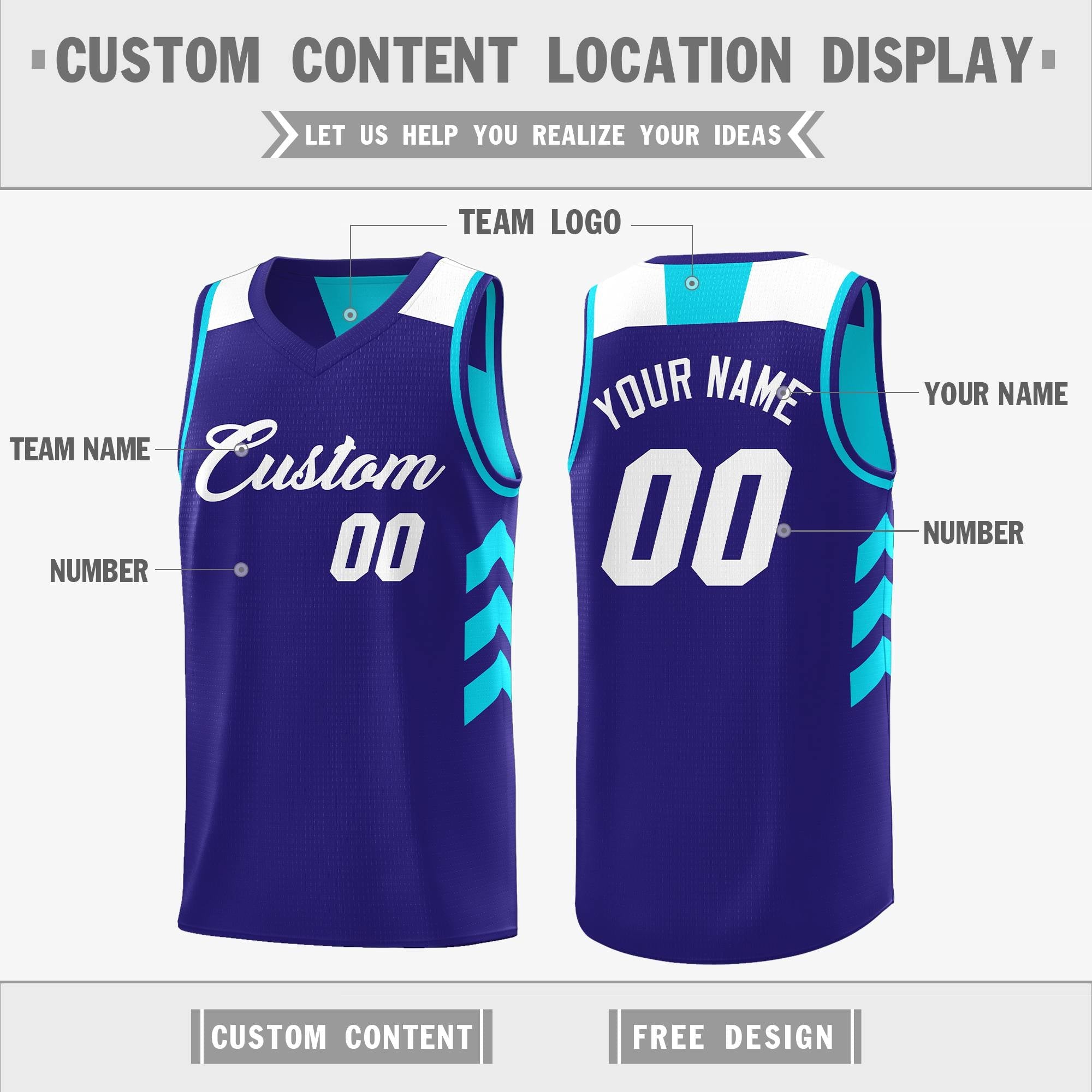 Custom Royal Aqua Reversible Double Side Tops Basketball Jersey