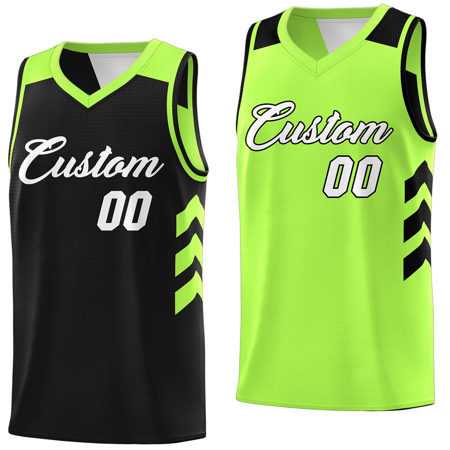 Custom Black Neon Green Reversible Double Side Tops Basketball Jersey